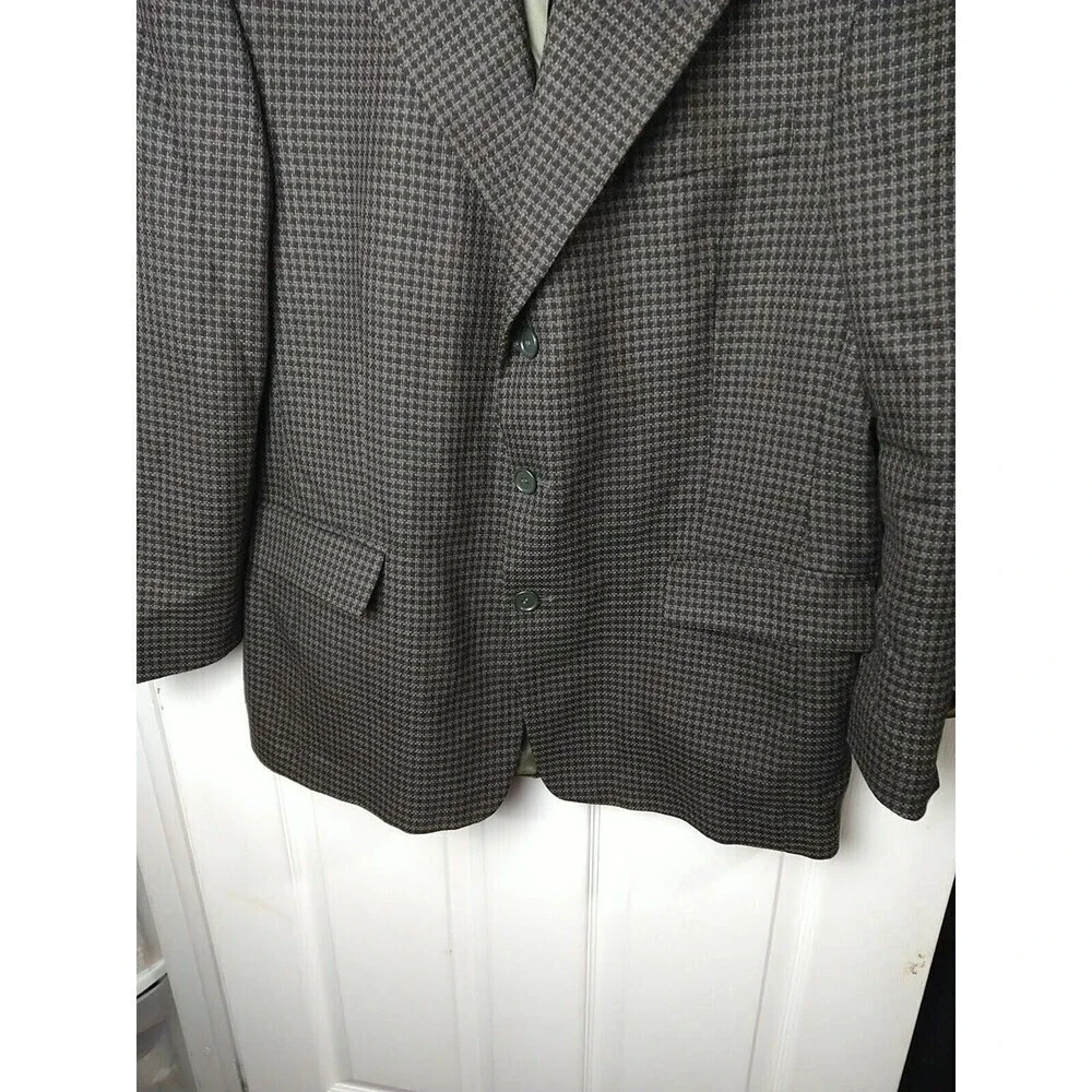 Miltons Vintage Three Button Collared Pocket Brown Gingham Suit Jacket Size 42S